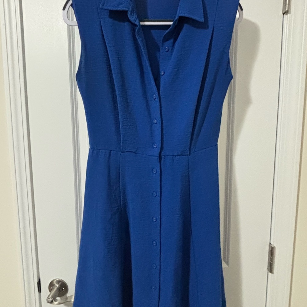 Calvin Klein Royal Blue Sleeveless Button-Front Midi Dress